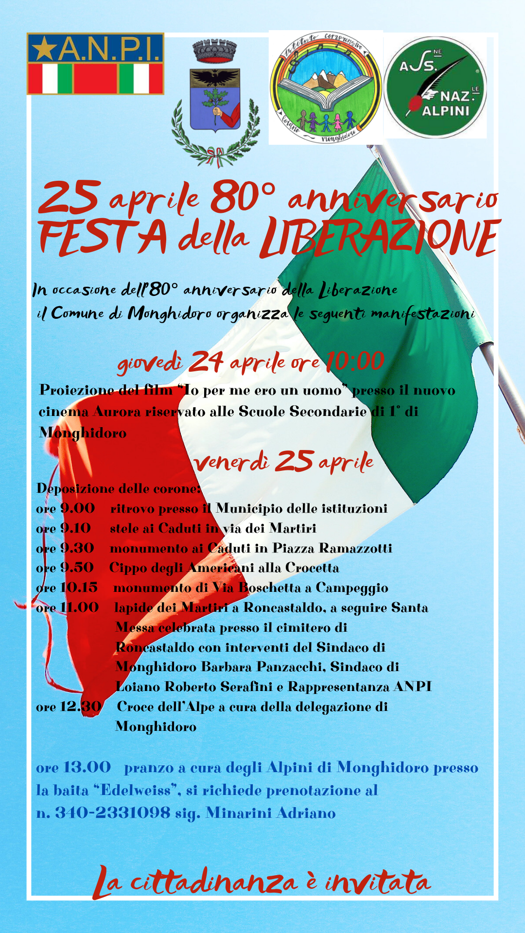 Programma dettagliato celebrazione 25 aprile 80° anniversario  Festa della Liberazione